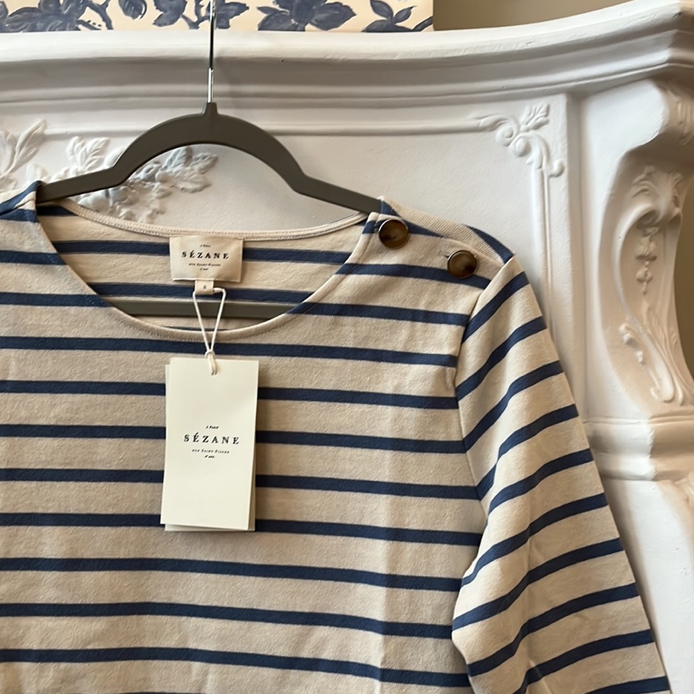 Sezane Colette Mariniere ecru/vintage blue size Small
